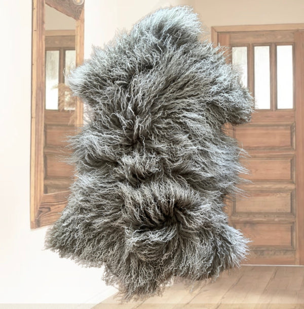 GREY AND WHITE REAL ANGORA HIDE 2’x3’  #3