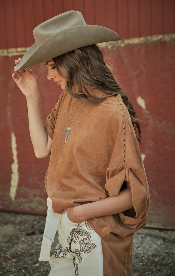 OVERSIZED SUEDE LOOK STUDDED TOP
