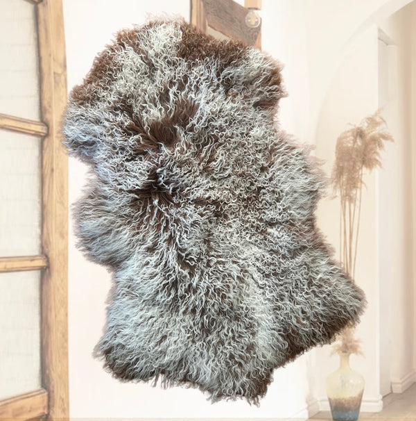 COFFEE AND WHITE REAL ANGORA HIDE 2’x3’ #12