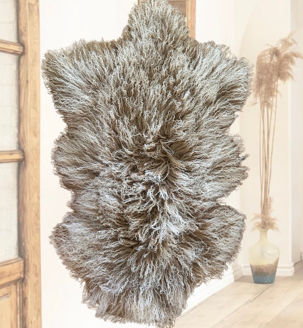 TAN AND WHITE REAL ANGORA HIDE 2’x3’ #4