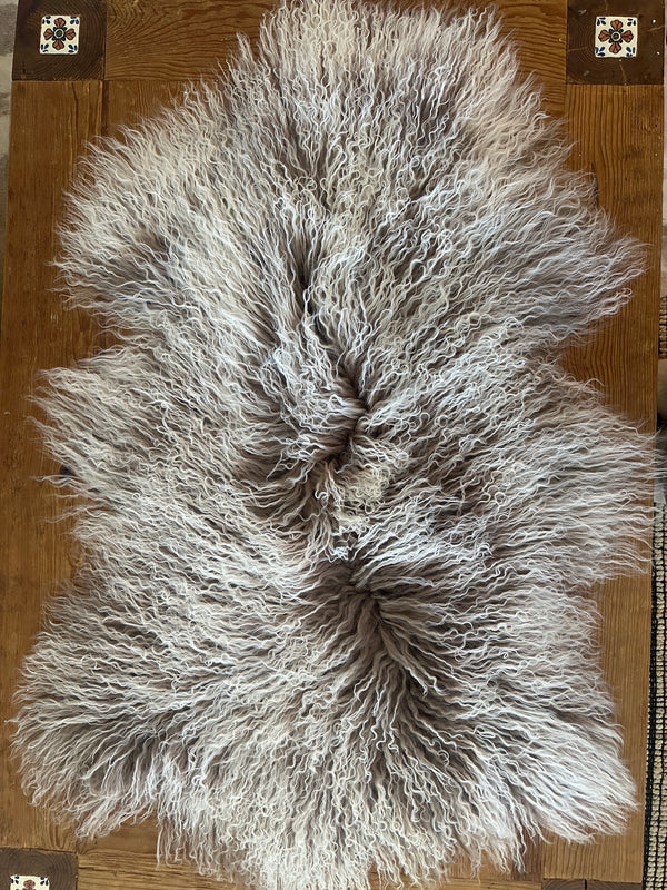 COFFEE AND WHITE REAL ANGORA HIDE 2’x3’ #5