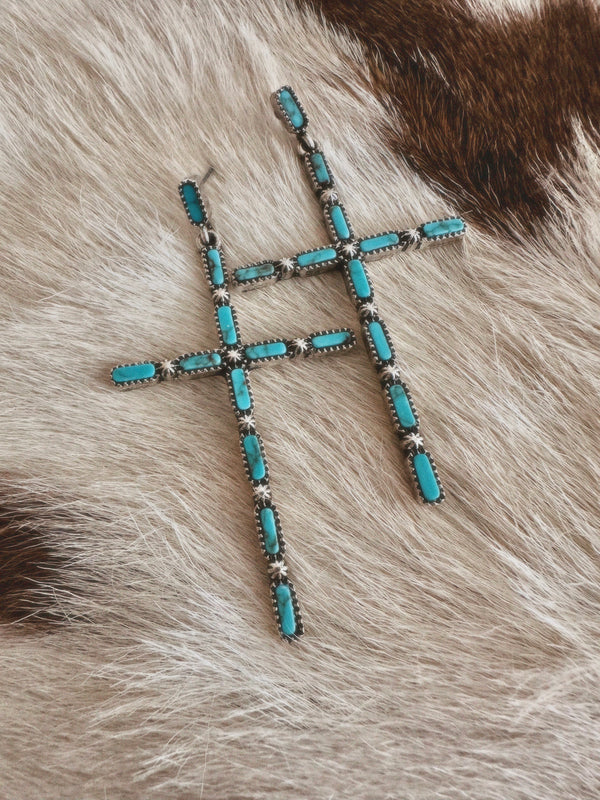WESTERN 3” CROSS EARRINGS