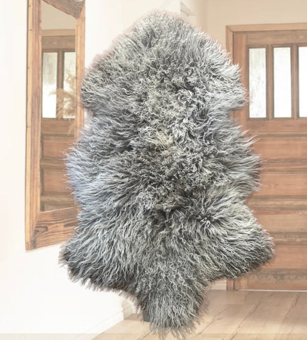GREY AND WHITE REAL ANGORA HIDE 2’x3’ #8