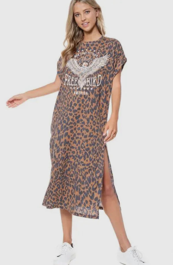 FREE BIRD SIDE SLIT TEE SHIRT DRESS