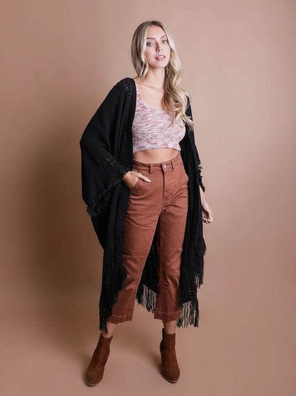 BOHO BLACK HIPPIE PONCHO SWEATER OS