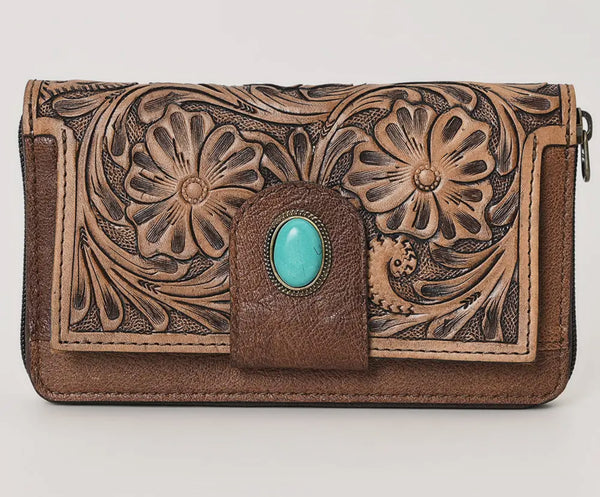 TOOLED LEATHER ZIP WALLET