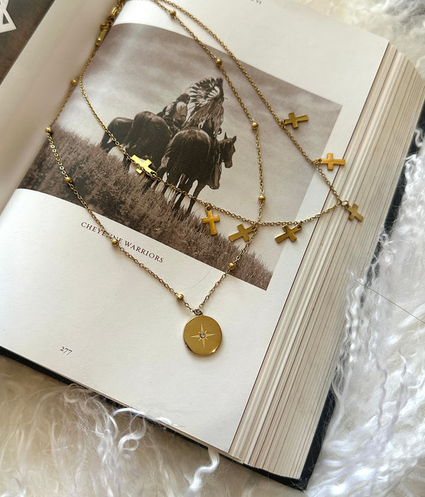 TARNISH FREE CROSS & CHARM NECKLACE