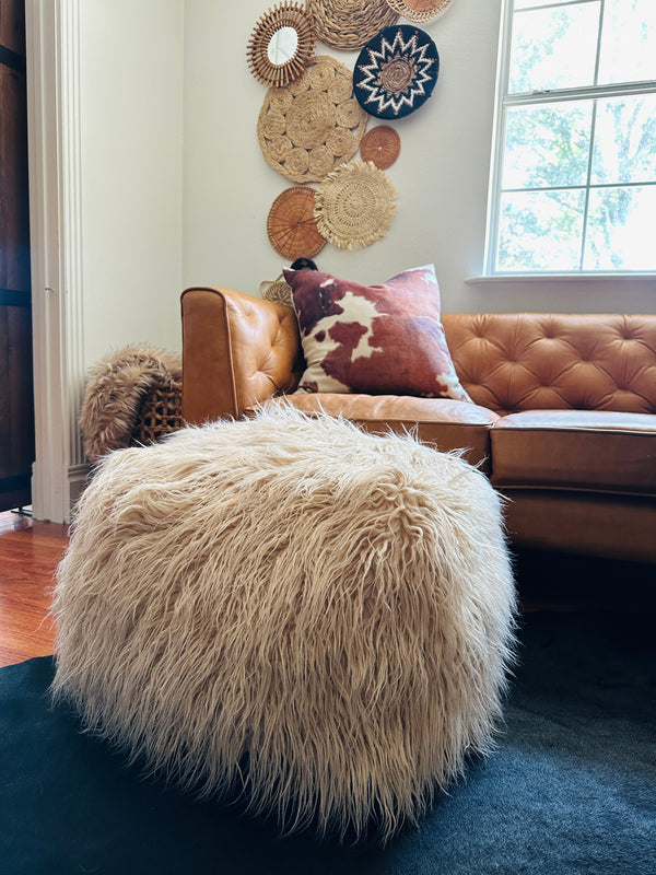 OATMEAL COLOR FUR POUF -STUFFED 20”x20”x14”