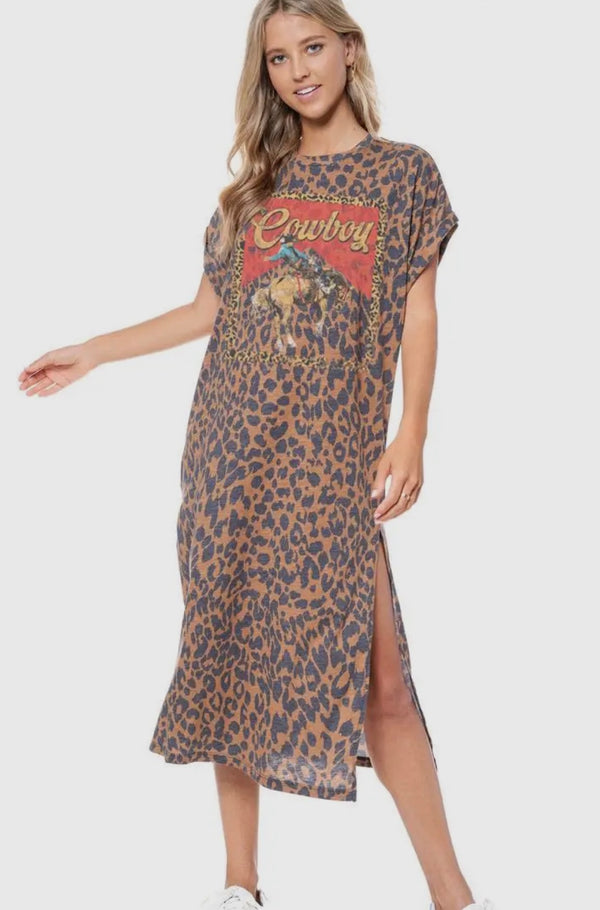 COWBOY CHEETAH TEE SHIRT SIDE SLIT DRESS