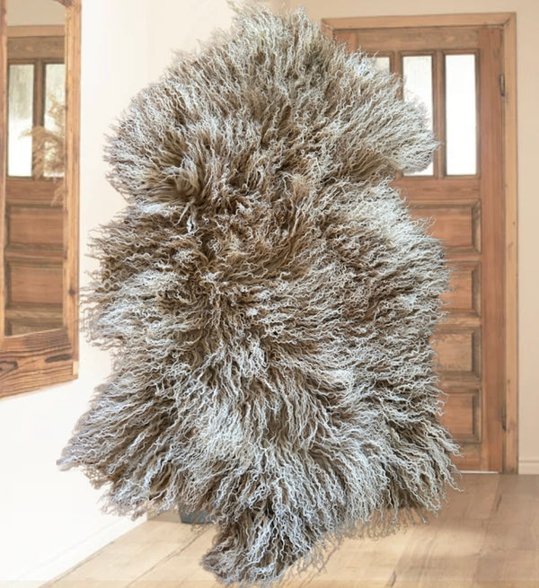 TAN AND WHITE REAL ANGORA HIDE 2’x3’ #10