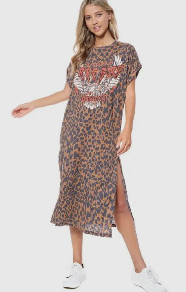 VINTAGE FREE BIRD SIDE SLIT TEE SHIRT DRESS