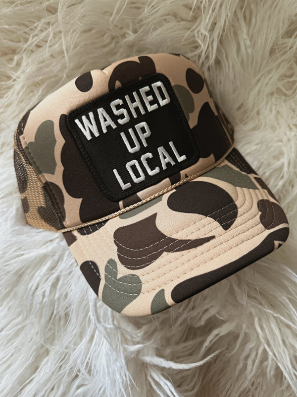 BEIGE CAMO WASHED UP LOCAL TRUCKER HAT