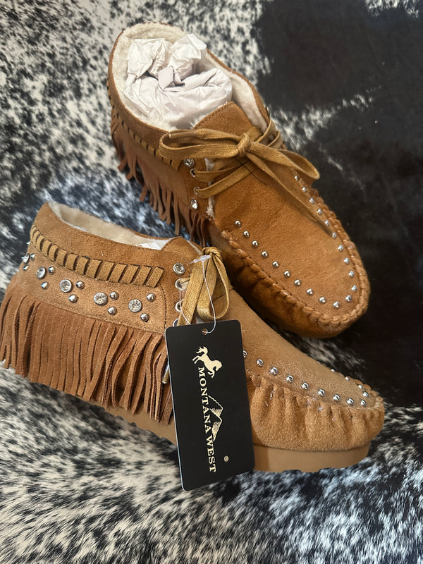MONTANA WEST SUEDE STUDDED MOCCASINS SIZE 7