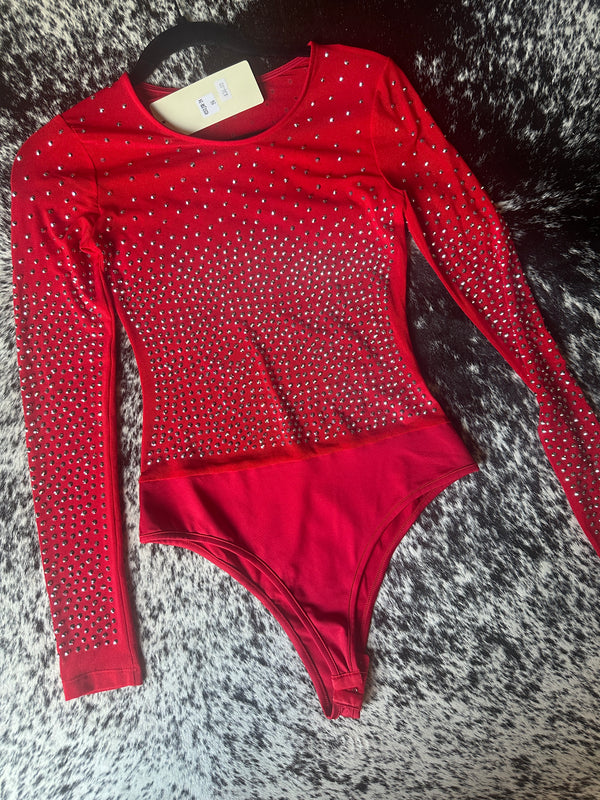RED RHINESTONE BODY SUIT SIZE SMALL
